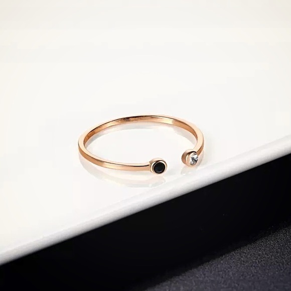Jewelry - NWT Black & White Crystal Diamond Simulant Rose Gold-Plated Open Mini Ring